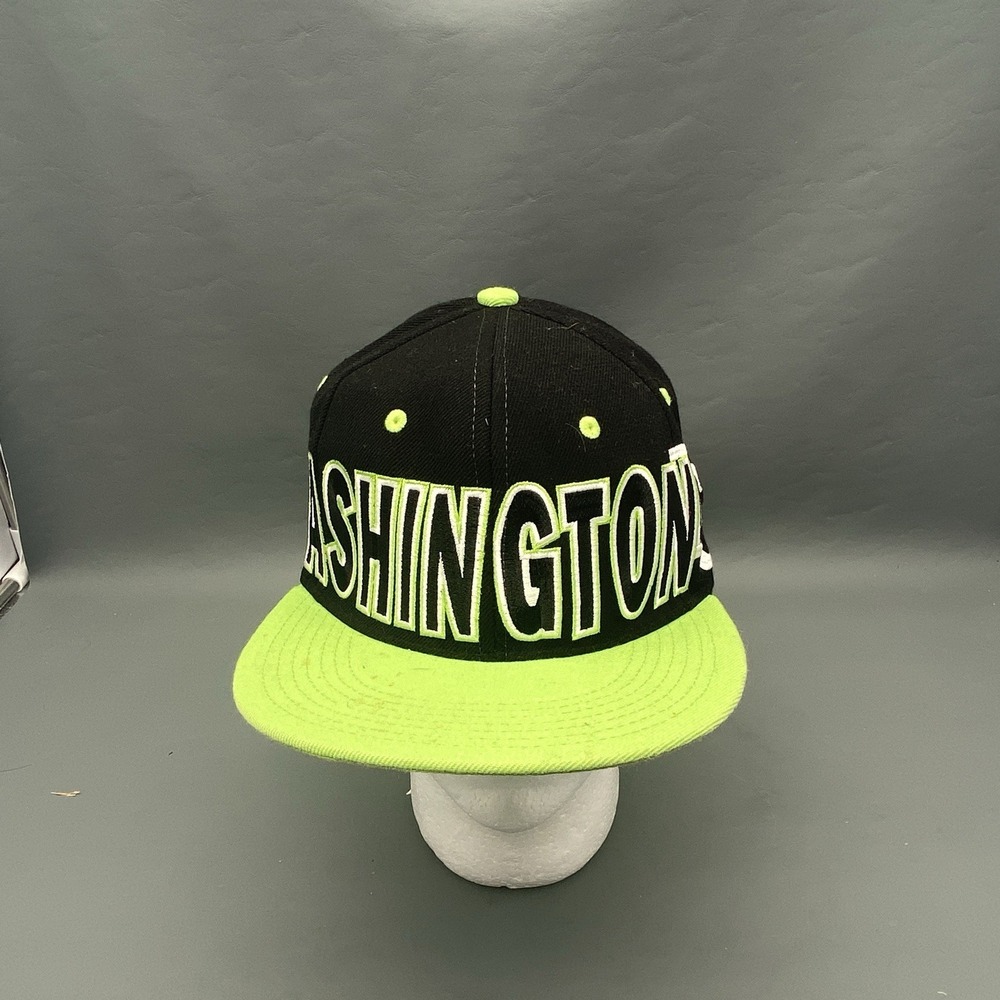 Washington DC City Hunter Headwear Snapback Cap Hat Black with Lime Green